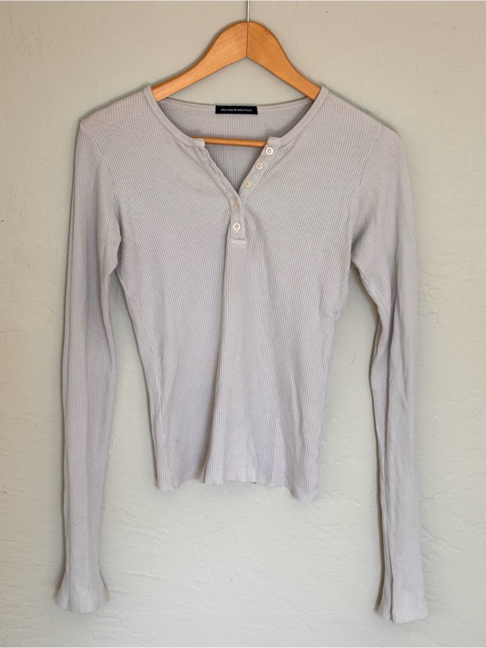 Brandy Melville Gray Waffle Knit Henley Long Sleeve Top Small